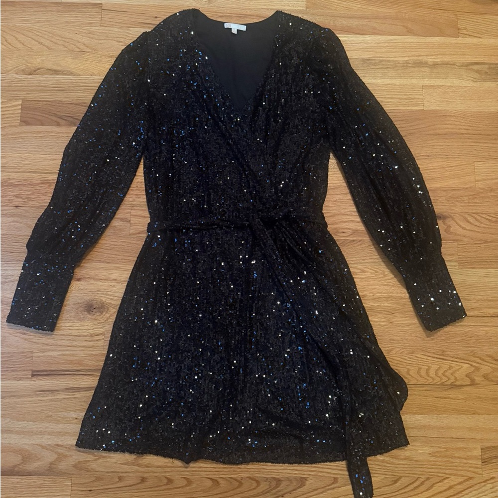 Elegant Black Sequin Wrap Dress